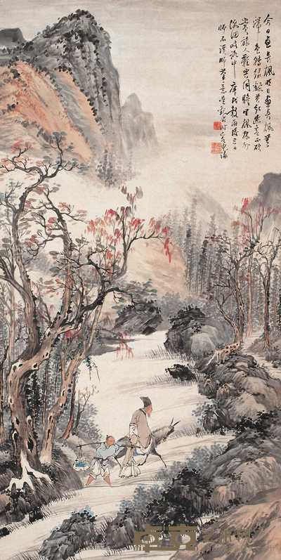吴观岱 庚戌(1910年)作 秋山行旅图 轴 131×66cm